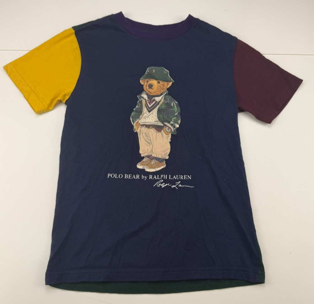 Polo Ralph Lauren Polo Bear Colorblock T Shirt Boys 8 Navy Green Yellow